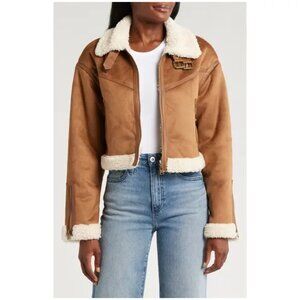 THREAD & SUPPLY Faux Shearling Crop Jacket in Camel Cream Size X-Large